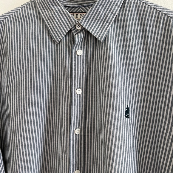 THOMAS PINK Mens Dress Shirt 17.5-18 XL Grey Stripe Slim Fit Casual Collection - Picture 2 of 12